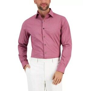 Alfani Men Puzzle-Print Dress Shirt Button Down Cotton Rose White 16-16 12 32-33